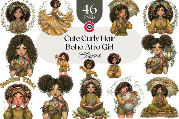 Download Cute Curly Hair Boho Afro Girl Clipart - Afro girl Collection