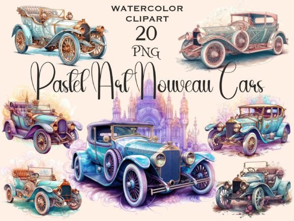 Download Pastel Art Nouveau Retro Car Clipart - Pastel art Collection