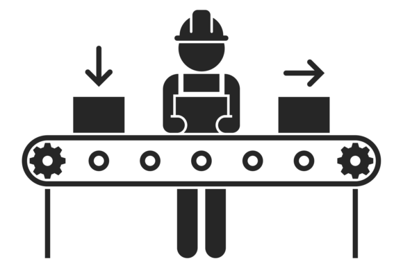 Download Factory Workman on Conveyor Black Icon. - Factory Collection