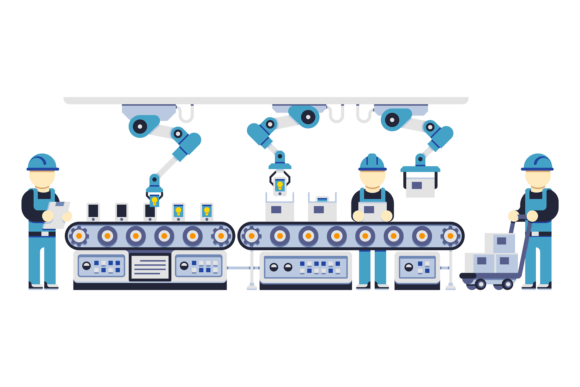 Download Factory Conveyor Belt. Workers on Product - Factory Collection