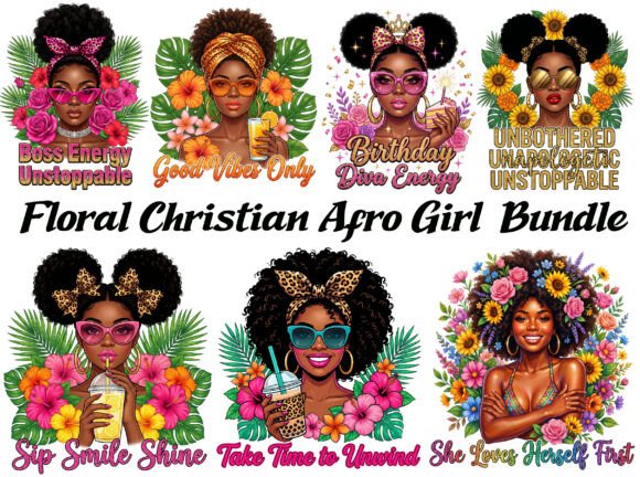 Download Floral Christian Afro Girl Bundle - Afro girl Collection