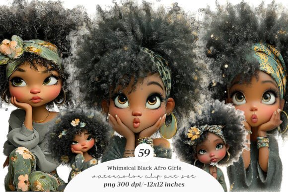 Download Whimsical Black Afro Girl Clipart - Afro girl Collection