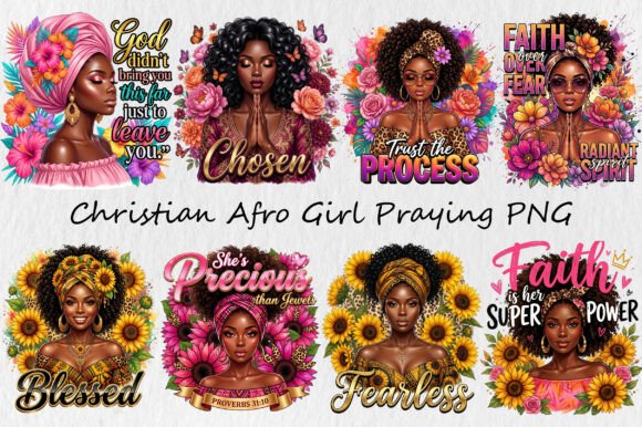 Download Christian Afro Girl Praying PNG Bundle - Afro girl Collection